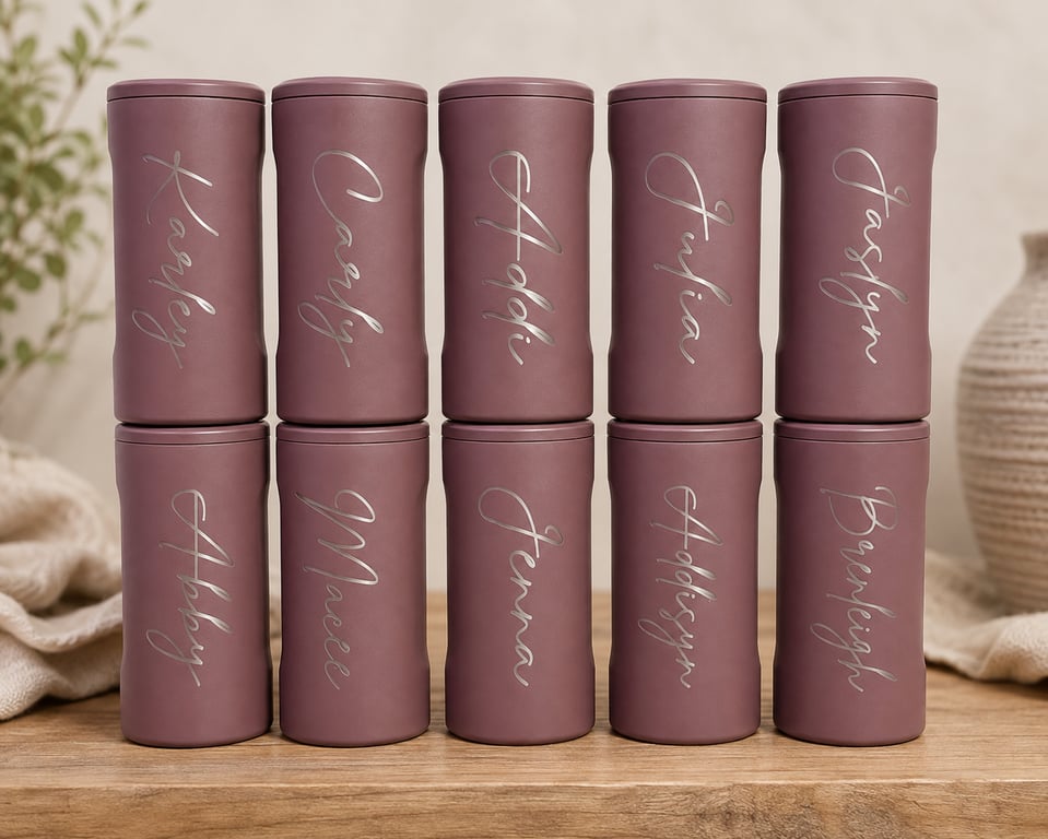 Custom engraved drinkware — tumblers, mugs and can coolers